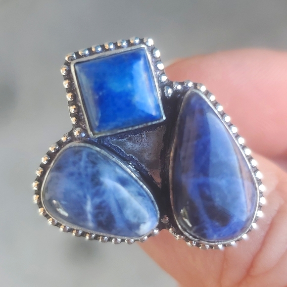 New Sodalite and Lapis Lazuli 925 Silver Ring. - Picture 10 of 13